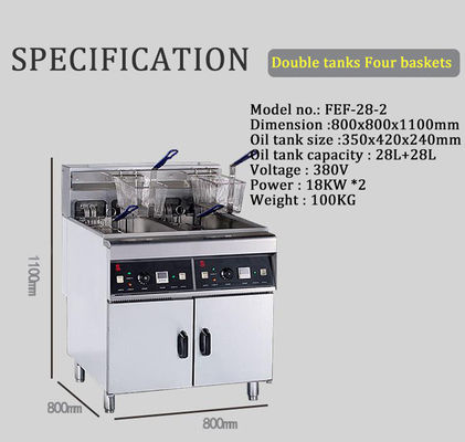 Ristorante elettrico Fritura 28L*2 2 Serbatoio 4 Cesto Protezione da surriscaldamento 800x805x1100