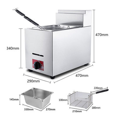 6L Lpg in acciaio inossidabile Fritura a gas per cucina alberghiera 1 serbatoio 1 cestino 340x630x610
