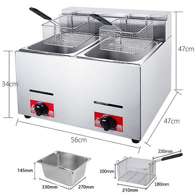 6L Lpg in acciaio inossidabile Fritura a gas per cucina alberghiera 1 serbatoio 1 cestino 340x630x610