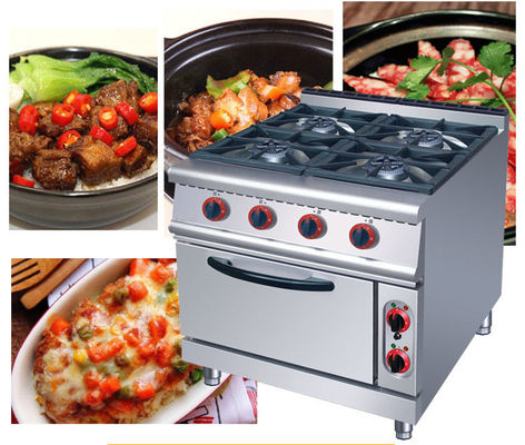 Stufa a gas in acciaio inossidabile e forno elettrico per cucina alberghiera con 4 bruciatori e forno