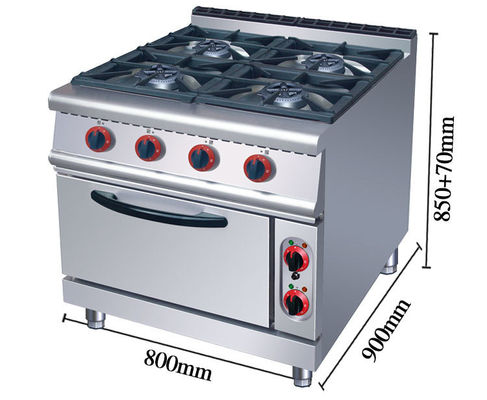 Stufa a gas in acciaio inossidabile e forno elettrico per cucina alberghiera con 4 bruciatori e forno