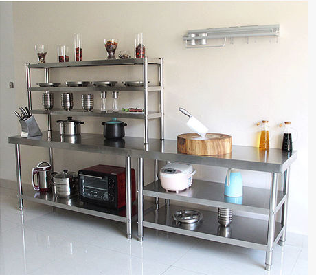 Hotel Buffet Apparecchiature alimentari Cucina in acciaio inossidabile Tabella di lavoro 1.2/1.5/1.8/2.0M Lunghezza