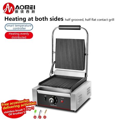 Grill elettrico Panini Maker commerciale con superficie di cottura antiaderente e piatti sandwich