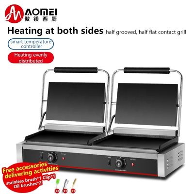 Full flat 2in1 Double plate Panini Sandwich Press Electric Contact Grill per il commercio