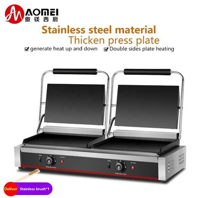 Full flat 2in1 Double plate Panini Sandwich Press Electric Contact Grill per il commercio