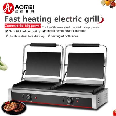 Full flat 2in1 Double plate Panini Sandwich Press Electric Contact Grill per il commercio