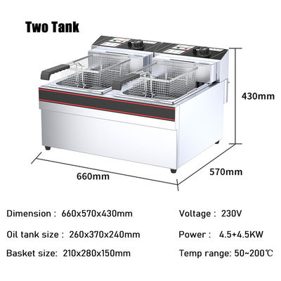 220V/110V Commerciale Contafoglio in acciaio inossidabile elettrico doppio serbatoio doppio cesto doppio deep Turkey fritter 21 KG