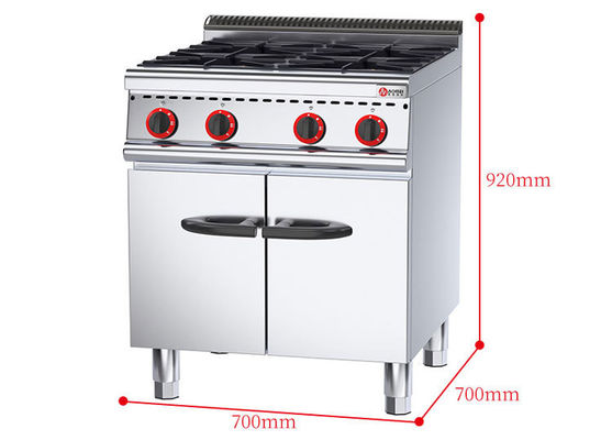 Cucina commerciale in acciaio inossidabile 4 bruciatori gamma con armadio e OEM ODM Servizi