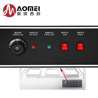 Display di riscaldamento alimentare termico elettrico a temperatura controllata con tavolino di vetro