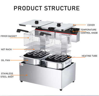 Frittatrice elettrica a 220 V 6L 6L per ristorante 2 serbatoi 2 cestini Chicken potato chips