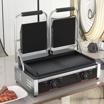 Industrial Double Heads Electric Panini Contact Grill Sandwich Press con muffa privata