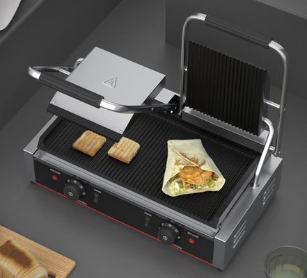 Industrial Double Heads Electric Panini Contact Grill Sandwich Press con muffa privata