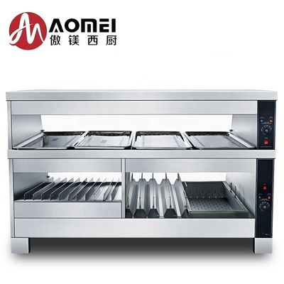 Tavolo superiore elettrico riscaldato 2 strato 6 vassoio in acciaio inossidabile Display alimentare Vitrina più calda