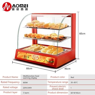 3 strati Red Snack Food Warmer Showcase per la soluzione commerciale di conservazione degli alimenti
