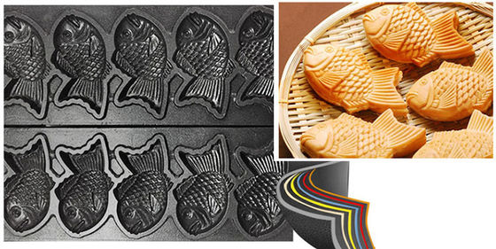 Macchina per la fabbricazione di taiyaki in acciaio inossidabile per attrezzature per snack e dimensioni di pesce 128x8x78mm