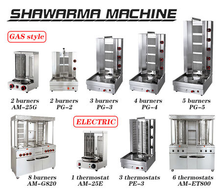 220V Full Automatic Shawarma Grill Doner Kebab Machine con 2/3/4/5/6 bruciatori