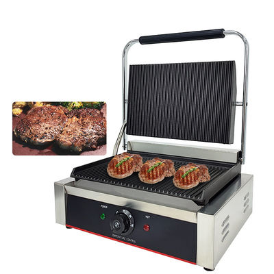 Griglia elettrica a contatto 220v con piastre a scanalatura completa e collettore di olio smontabile