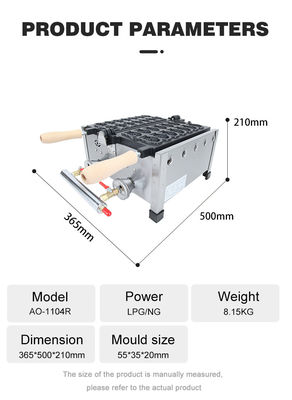 Taiyaki Gas Type Mini Fish Waffle Maker a 410x360x210mm per lo snack giapponese Taiyaki