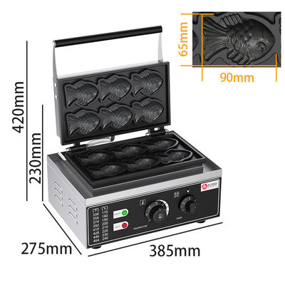 385*275*230mm Commerciale 6pcs Mini Fish Shape Waffle Maker Pesce d'oro Taiyaki Machine